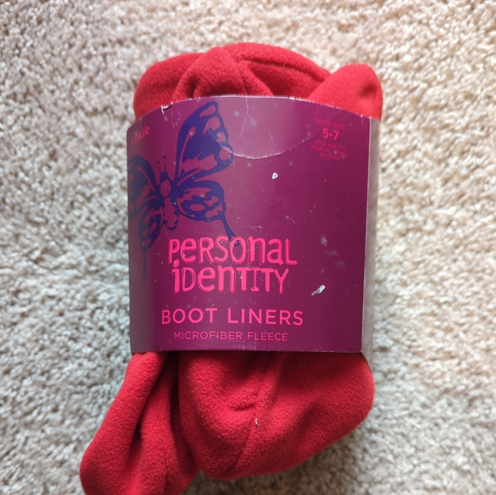New Personal Red Identity Boot Liners Fleece Woman's S/M(5-7)